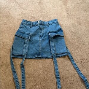Blue Denim Mini Skirt with Utility Pockets